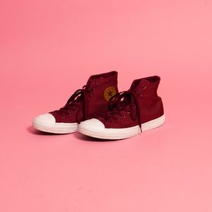 Red Maroon Converse High Top Suede Detail